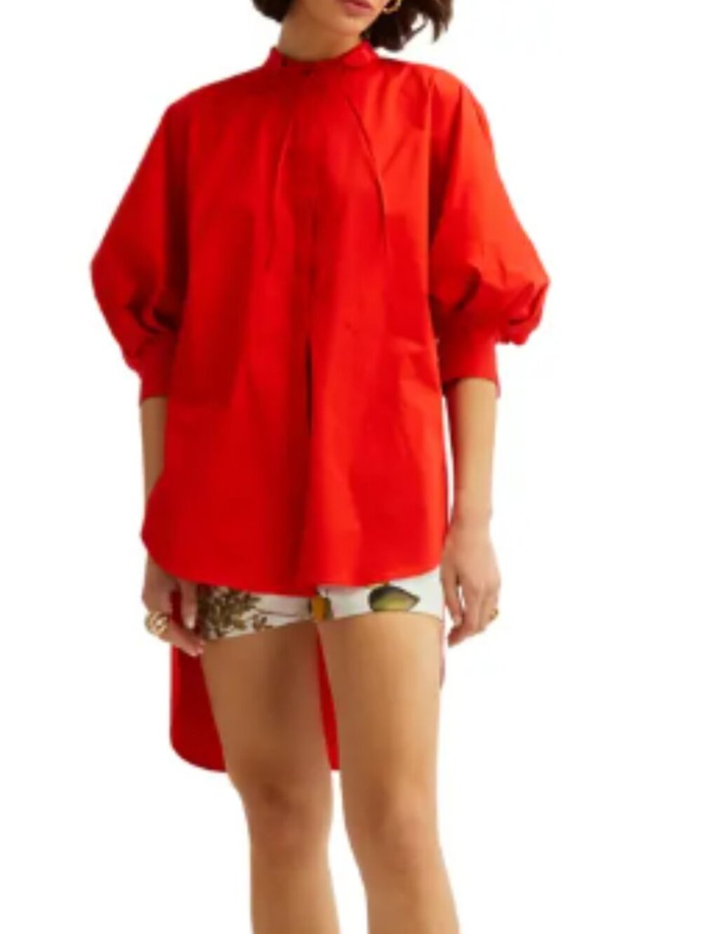 Oscar De La Renta Women's Oversized Puff-sleeve Cotton Blouse Size XS